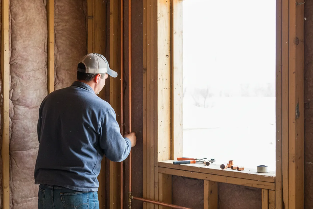 Licensed plumber running new copper supply lines in a South Pekin home